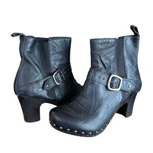 DANSKO Reegan Black Leather Studded Clog Ankle Boots Buckle Moto Witchy Comfort